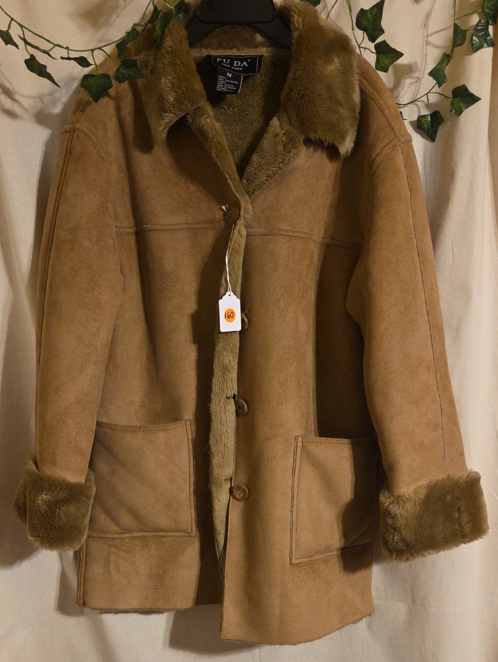 Tan Faux-Shearling Teddy Jacket by FU DA